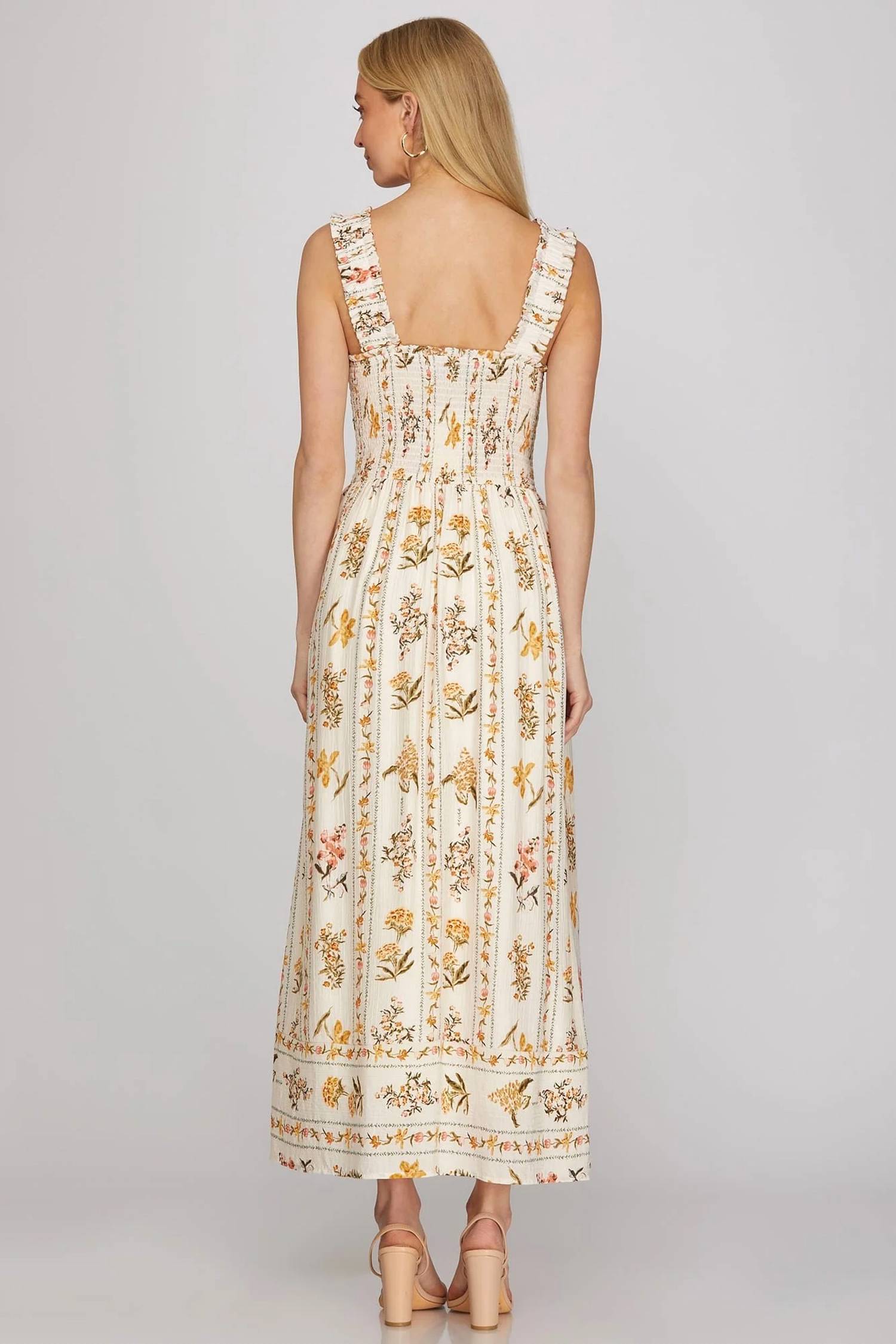She + Sky - Sleeveless Print Smocked Maxi Dress