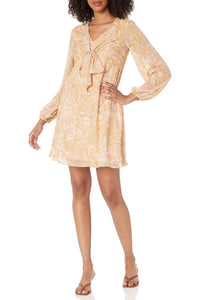 Laundry By Shelli Segal - V-neck Tie Front Paisley Print Chiffon Dress