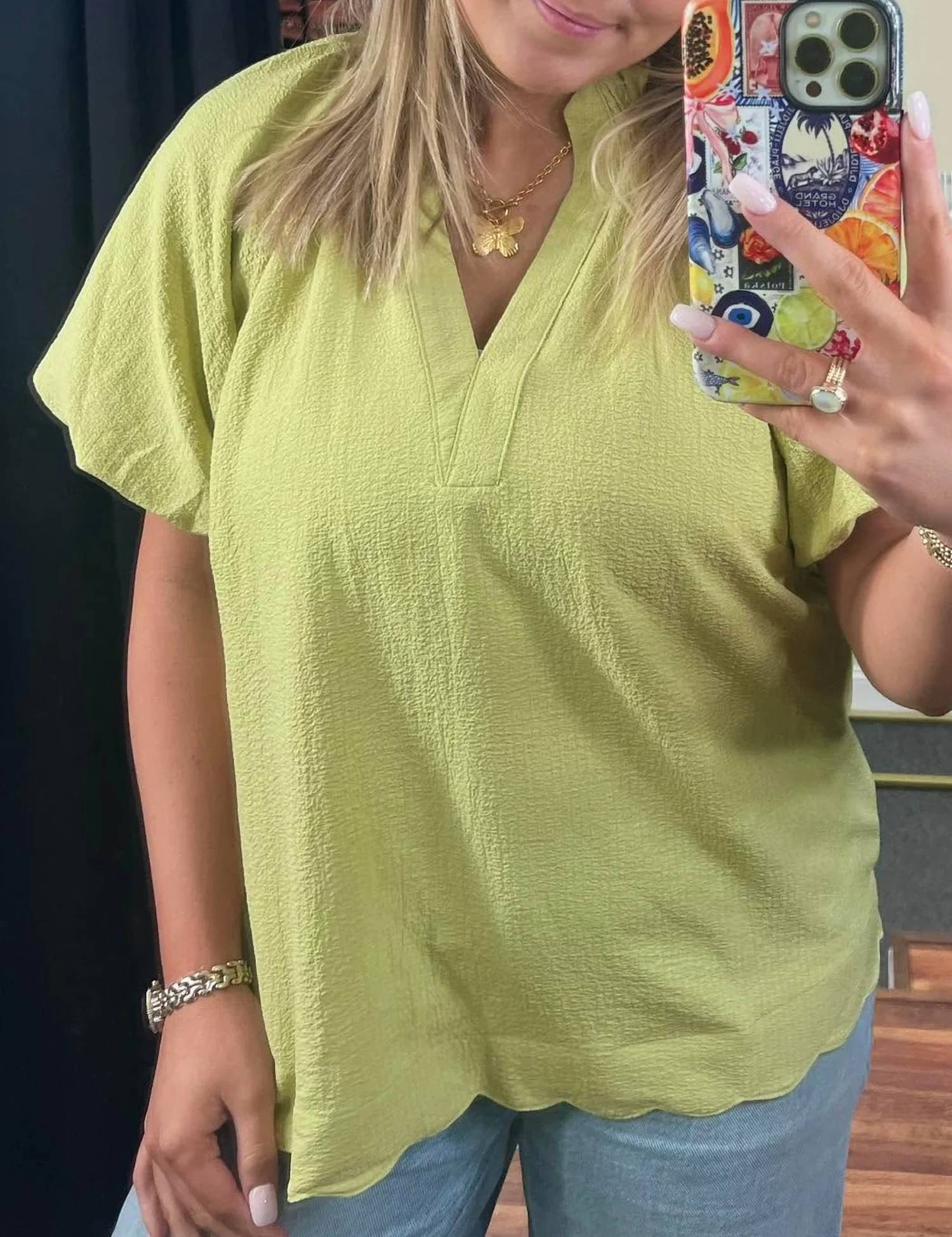 Umgee - Elegant Scallop Hem Blouse - Plus
