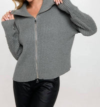 Renee C - Cotton Rib Zip Sweater