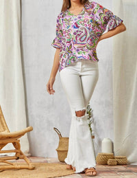 Savanna Jane - Floral Embroidery Paisley Print Blouse