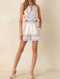 Skies Are Blue - Floral Border Print Halter Top