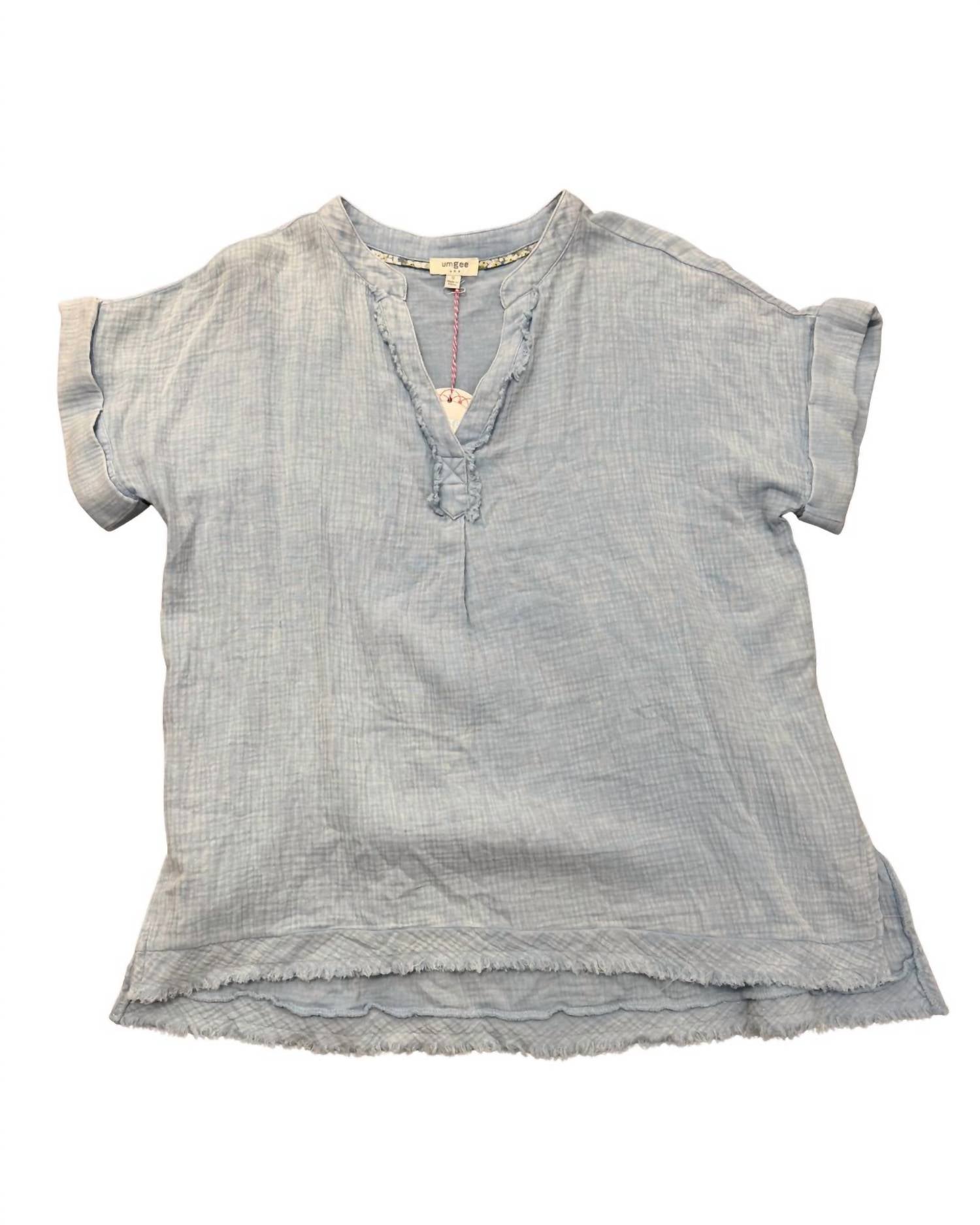 Umgee - Women's Frayed Linen Short Sleeve Top