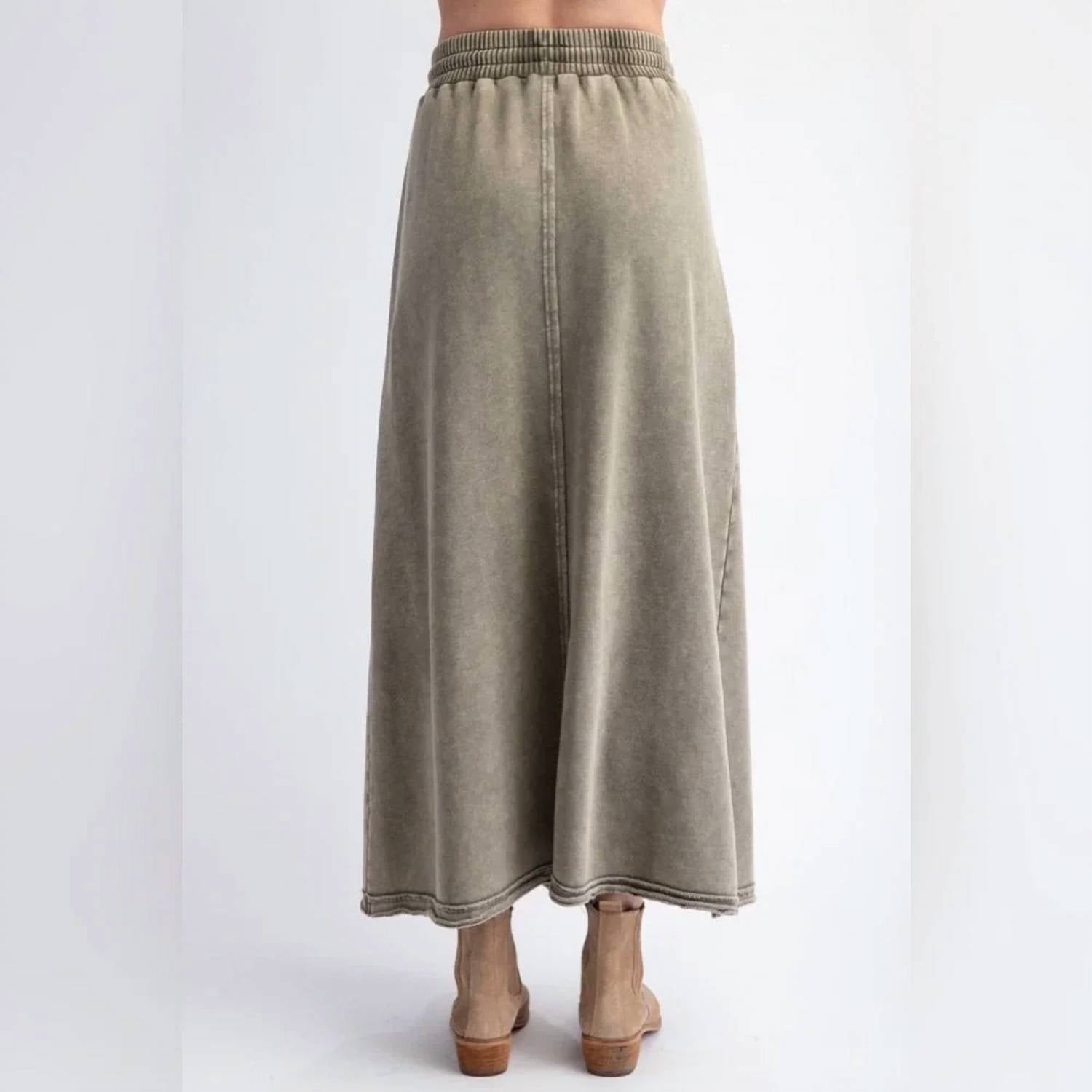 Easel Mineral Washed Cargo Skirt in olive - women's skirt - alternate view