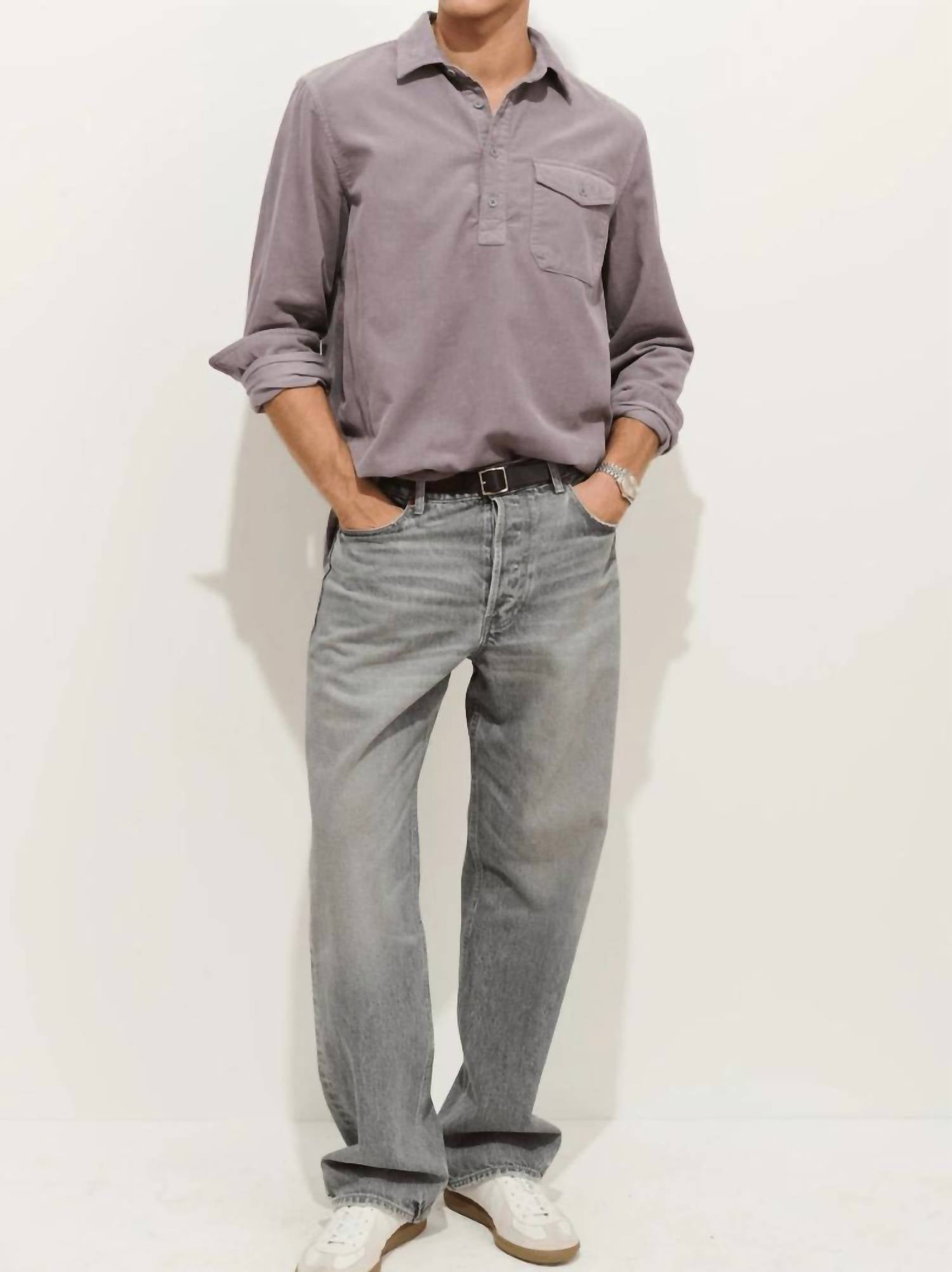ALEX MILL Carter Popover Shirt in grey lilac - men's shirt
