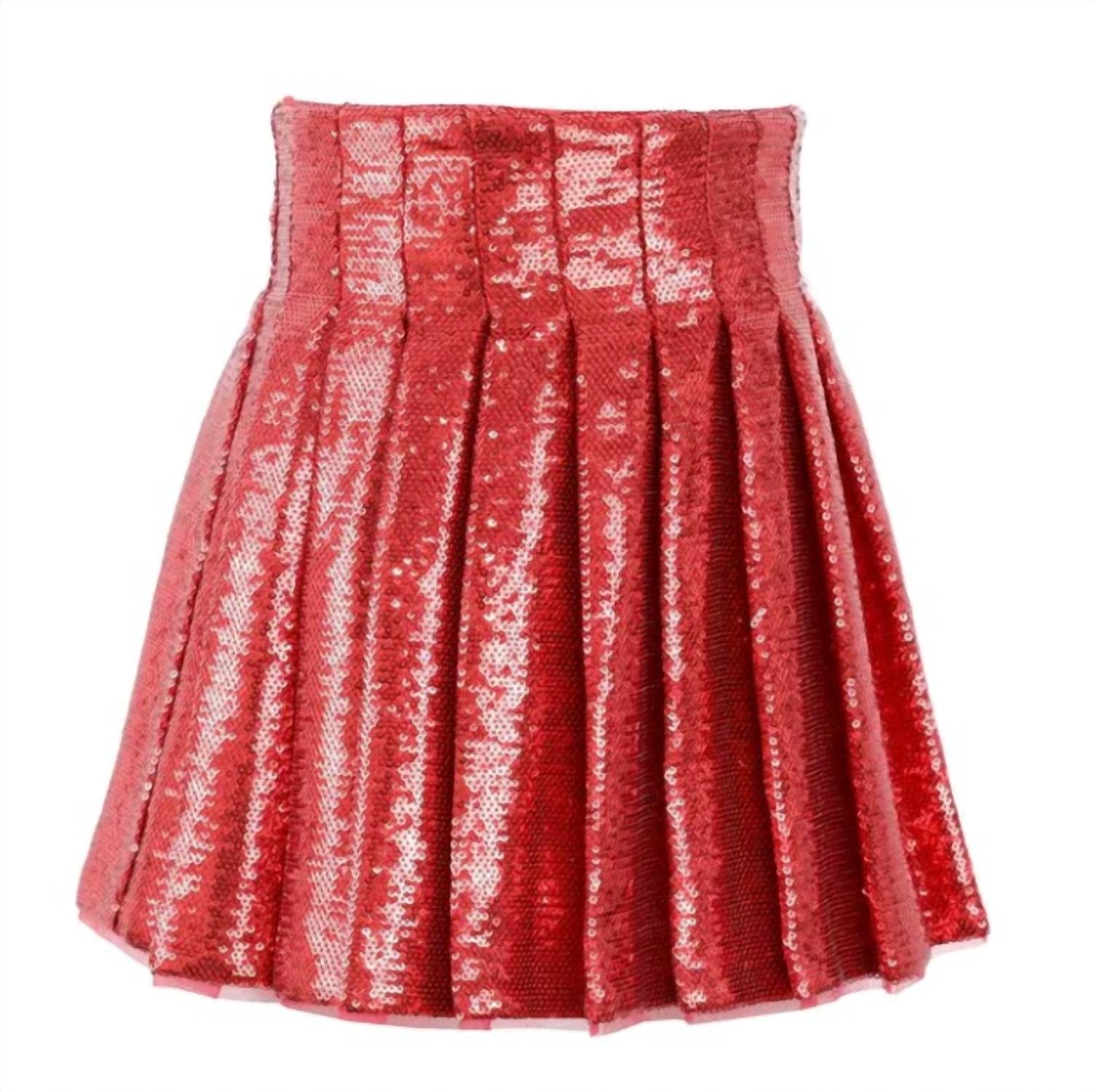 Lola + The Boys Girls' Pleated Shimmer Skirt in red - kids' skirt