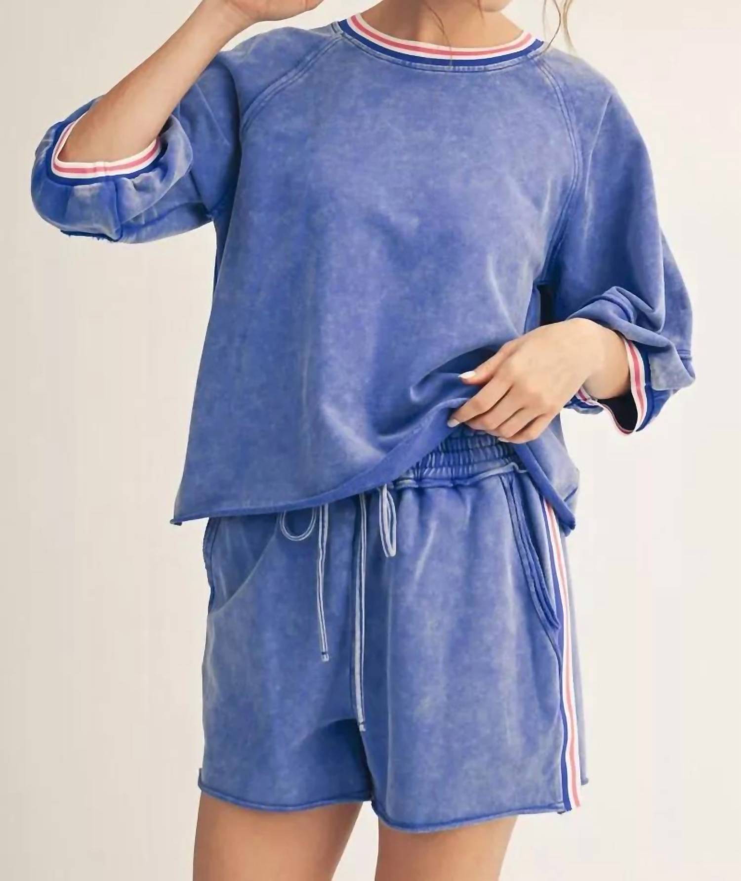 Jodifl - Color Band Edge Detail Washed Top And Shorts Set