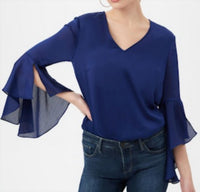 Trina Turk Yuki Split Bell Sleeves Top in blue - women's blouse