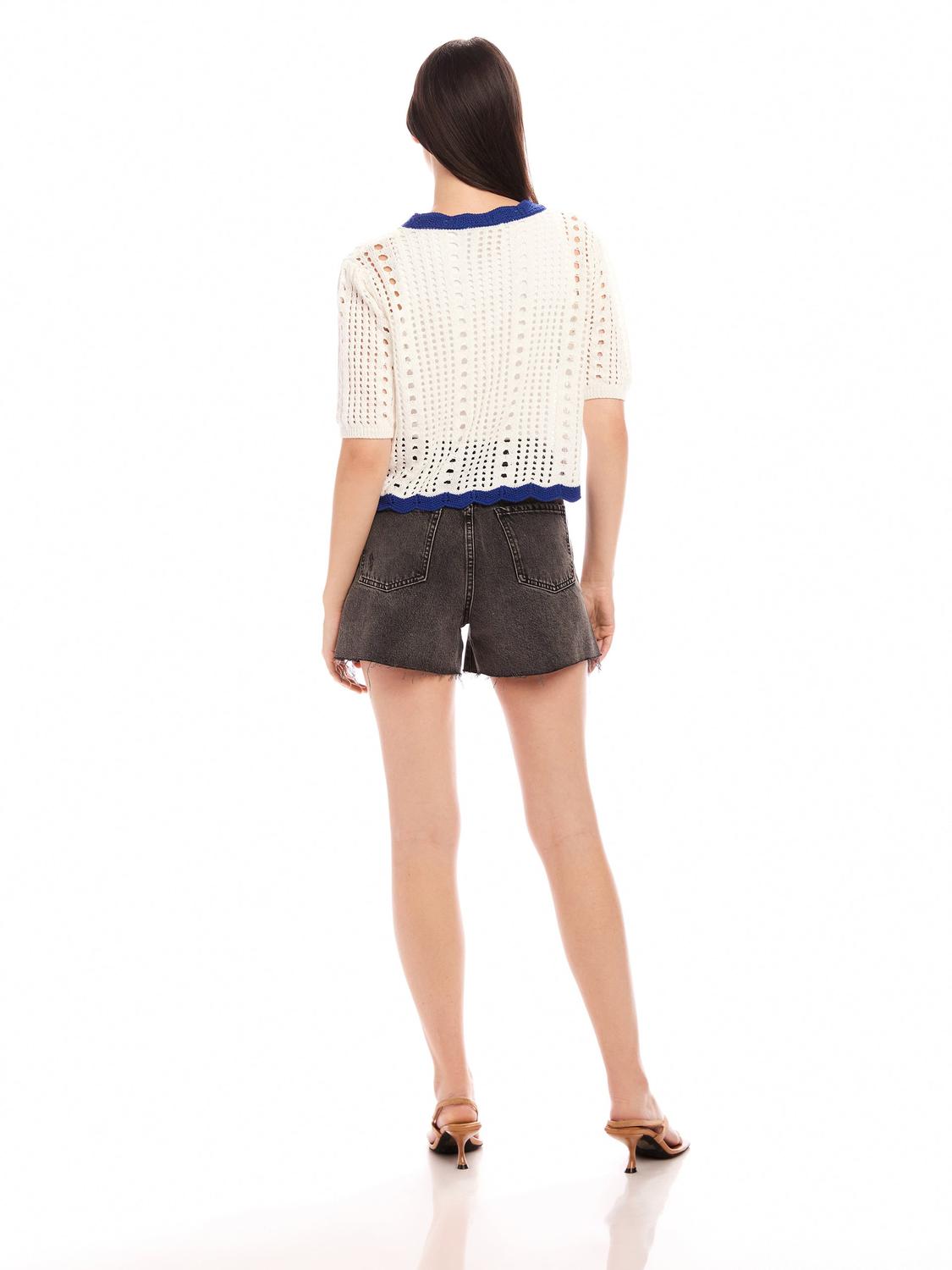 Fifteen Twenty Betsy Pointelle Jacquard Crochet Top in off white - women's blouse - detail view