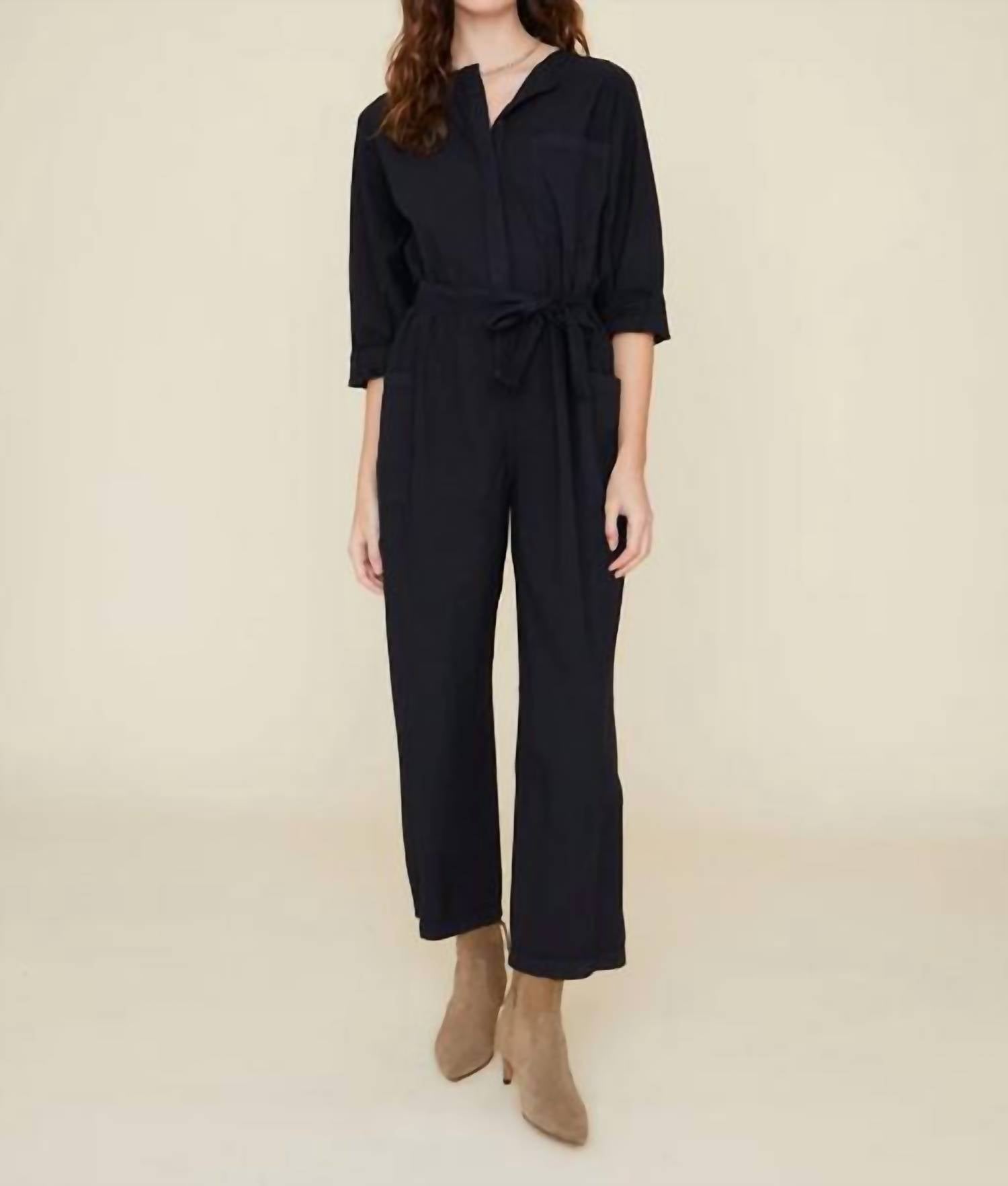 XIRENA Kenton Elbow Sleeve Jumpsuit in black - women's pants