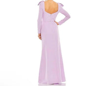 MAC DUGGAL Bow Shoulder Long Sleeve Gown in lilac - women's dress - detail view