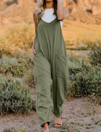 Double Take - Full Size V-neck Sleeveless Jumpsuit With Pockets