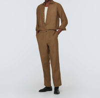 Le Kasha Dewas Linen Shirt in tobacco - men's shirt - detail view