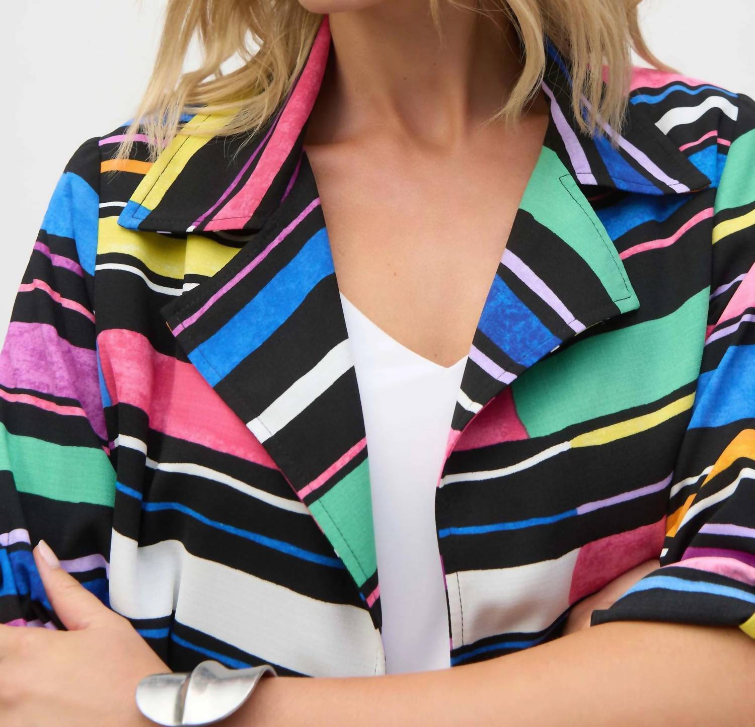 Joseph Ribkoff - Colorful Stripes Boxy Blazer Jacket