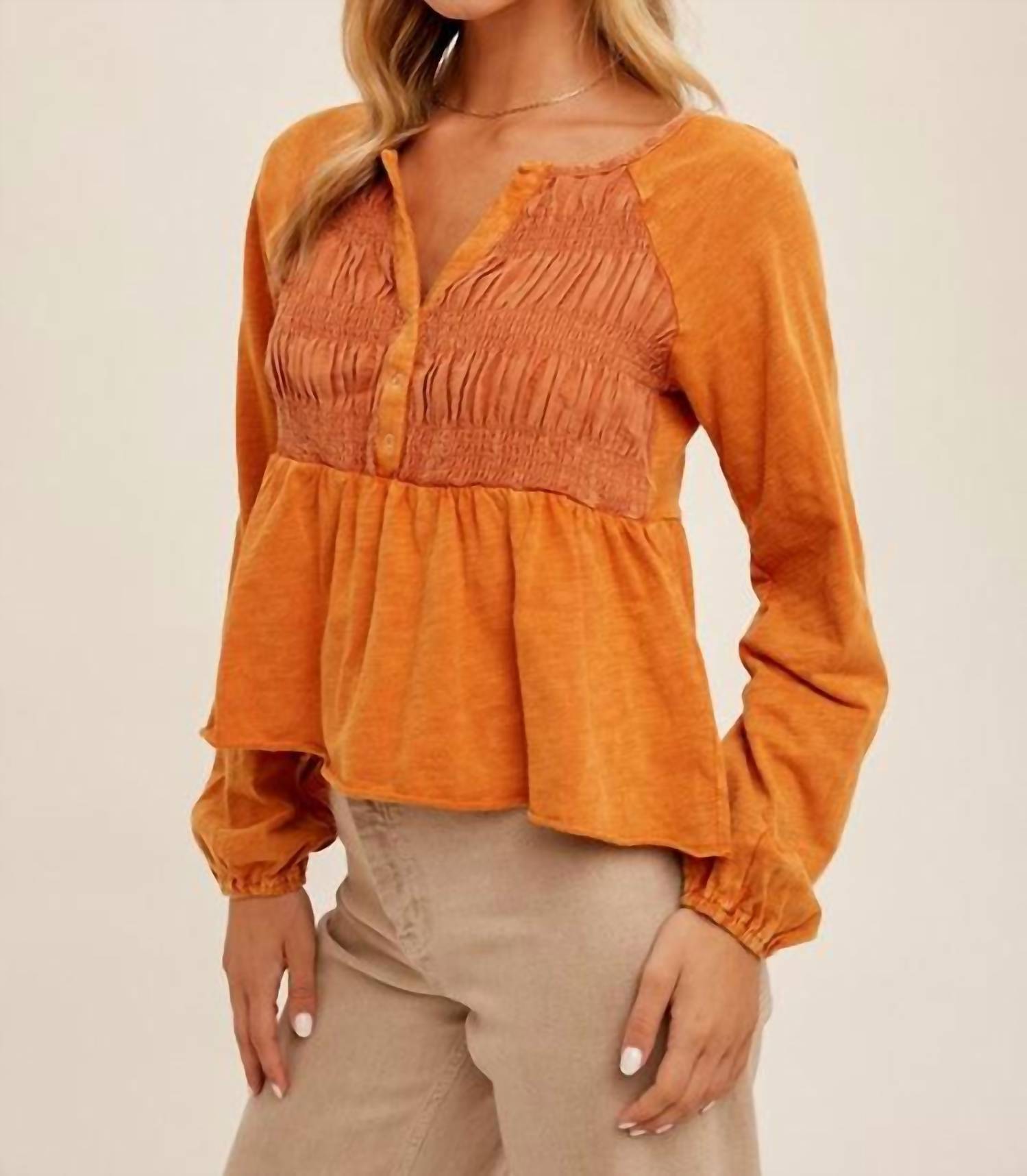 Hem & Thread Totally Over You Top in orange - women's long sleeve top - alternate view