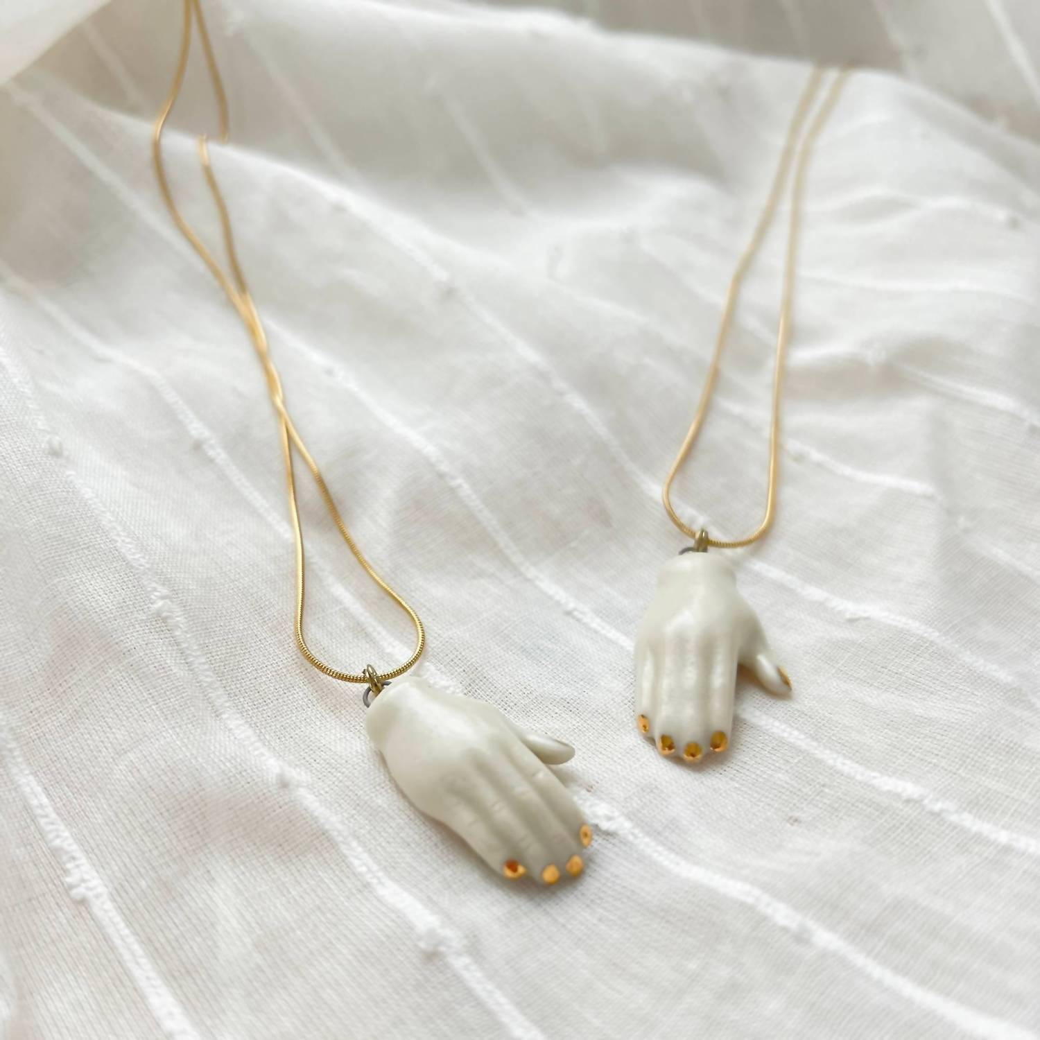 The Artifact House Women's Ceramic Hand Pendant Necklace in white and gold - women's jewelry - view 5