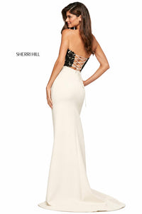 Sherri Hill - Strapless Corset Gown Lace Slit Dress