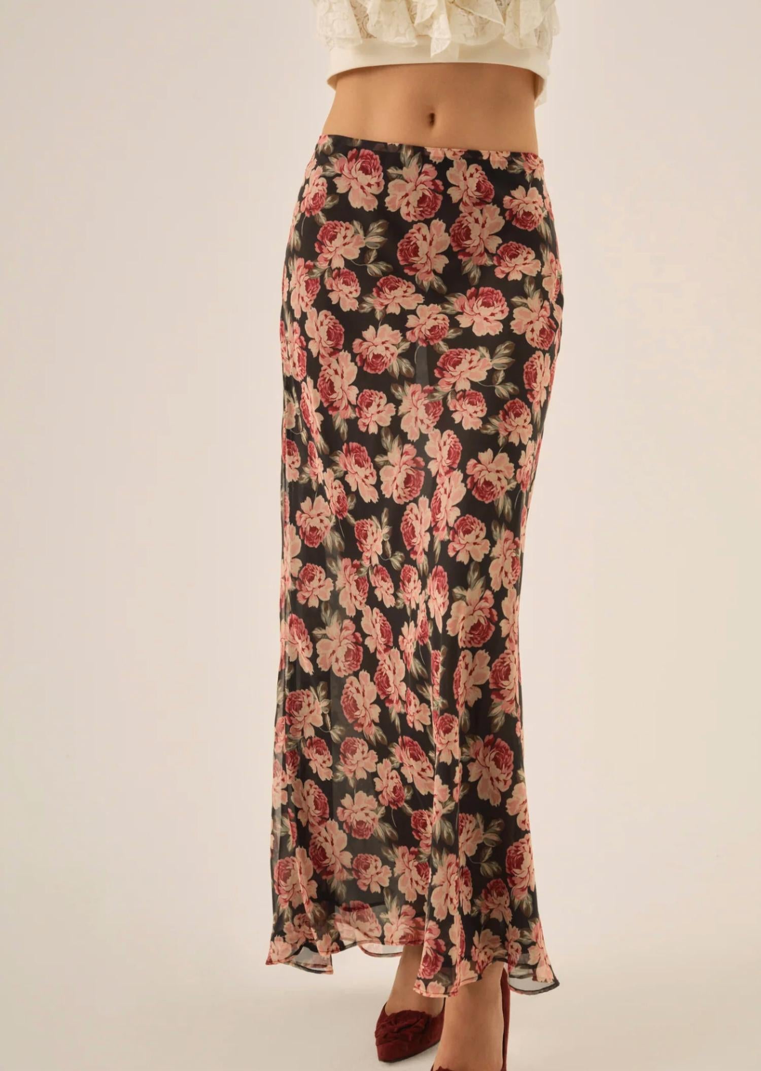 for Love & Lemons Belmond Floral Maxi Skirt in black - women's skirt
