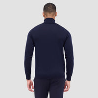 Bugatchi Uomo Super Merino Wool Turtleneck Sweater in midnight - men's sweater - detail view