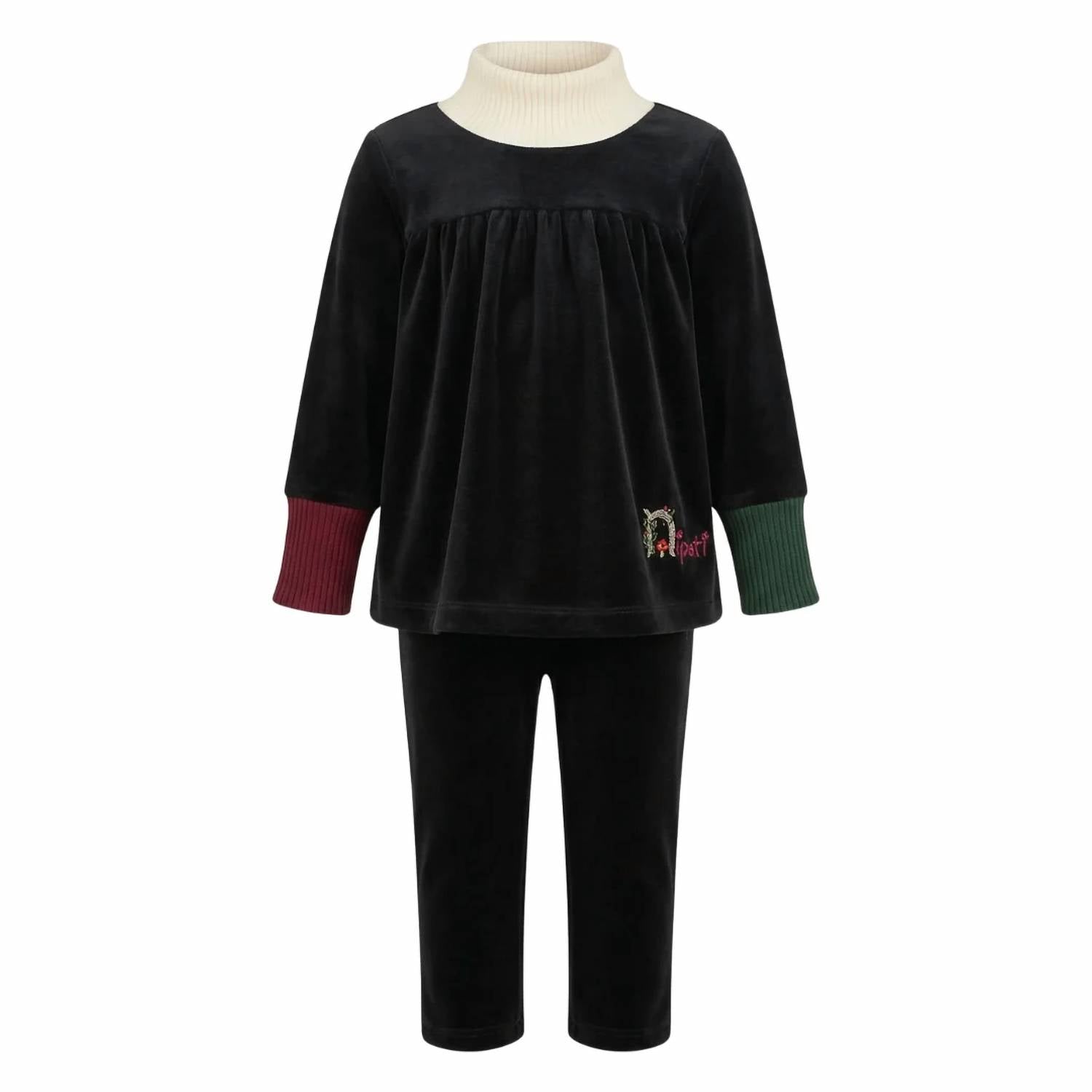 Nipoti - Girls Hand Embroidered Velour Two-piece Set