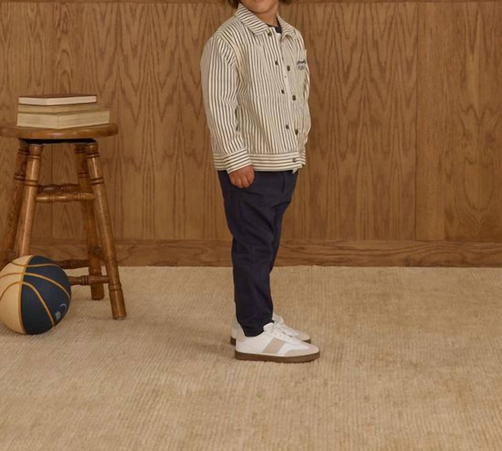 Rylee + Cru Chore Coat in navy pinestripe - kids' jacket - view 4