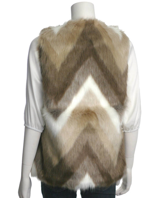 Skies Are Blue - Women's Open Front Chevron Faux Fur Vest