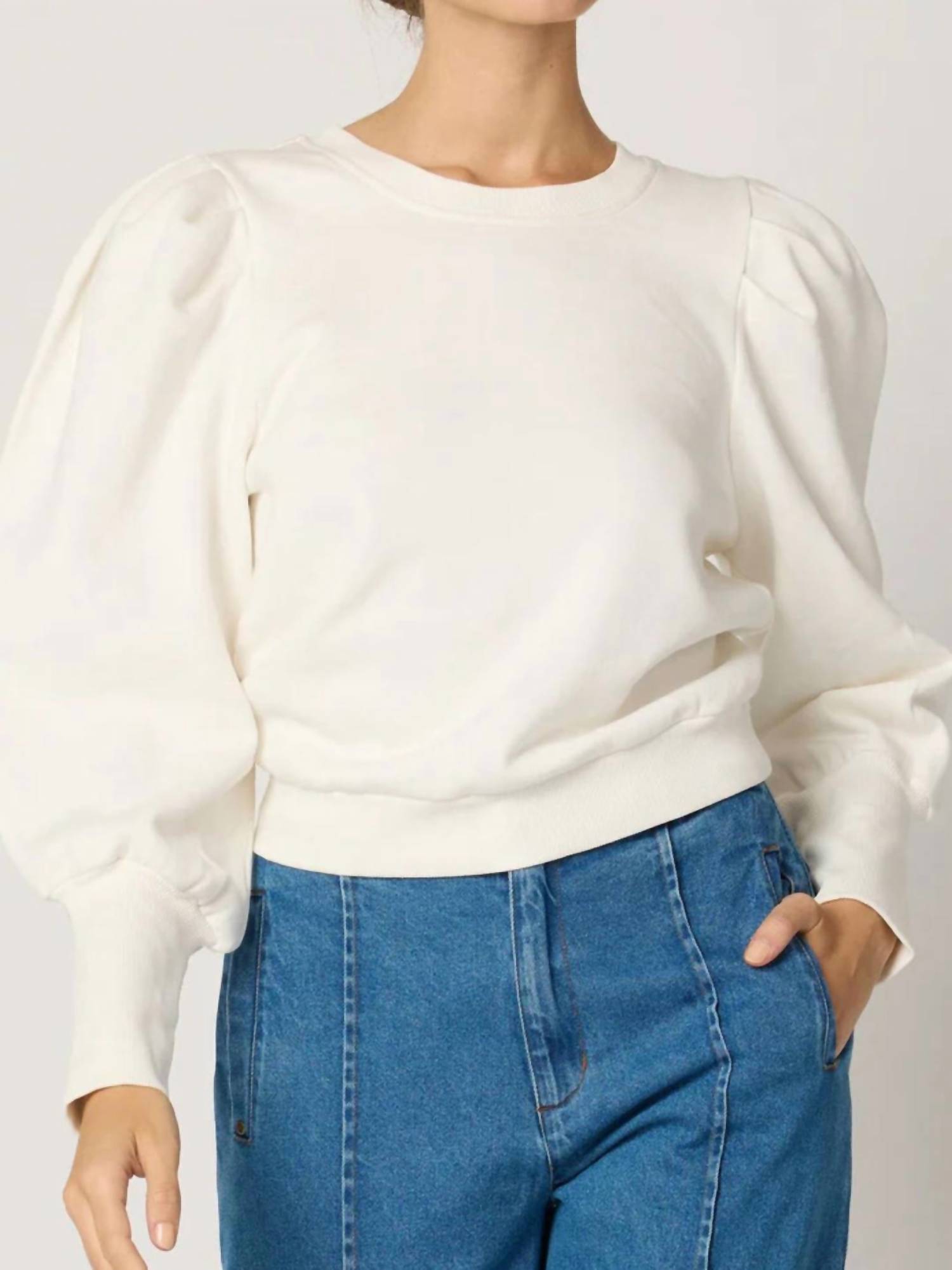 Cleobella Indi Puffed High Cuff Sleeves Sweatshirt in ivory - women's top