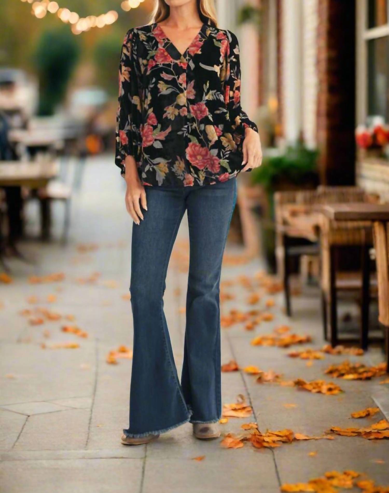 Jodifl Burnout Velvet Floral Blouse in black - women's blouse - alternate view