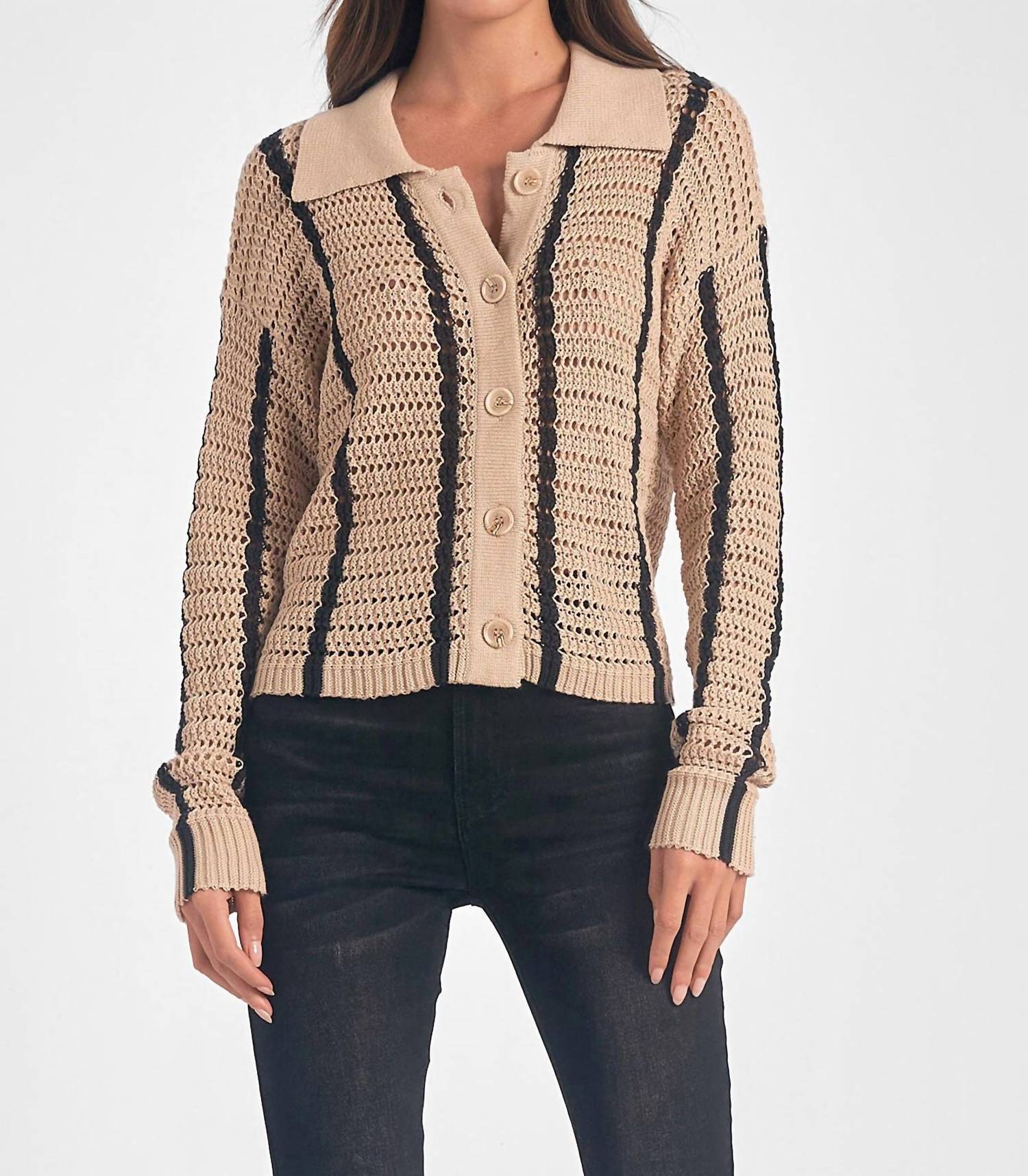 ELAN V-neck Button Down Sweater in tan - women's sweater