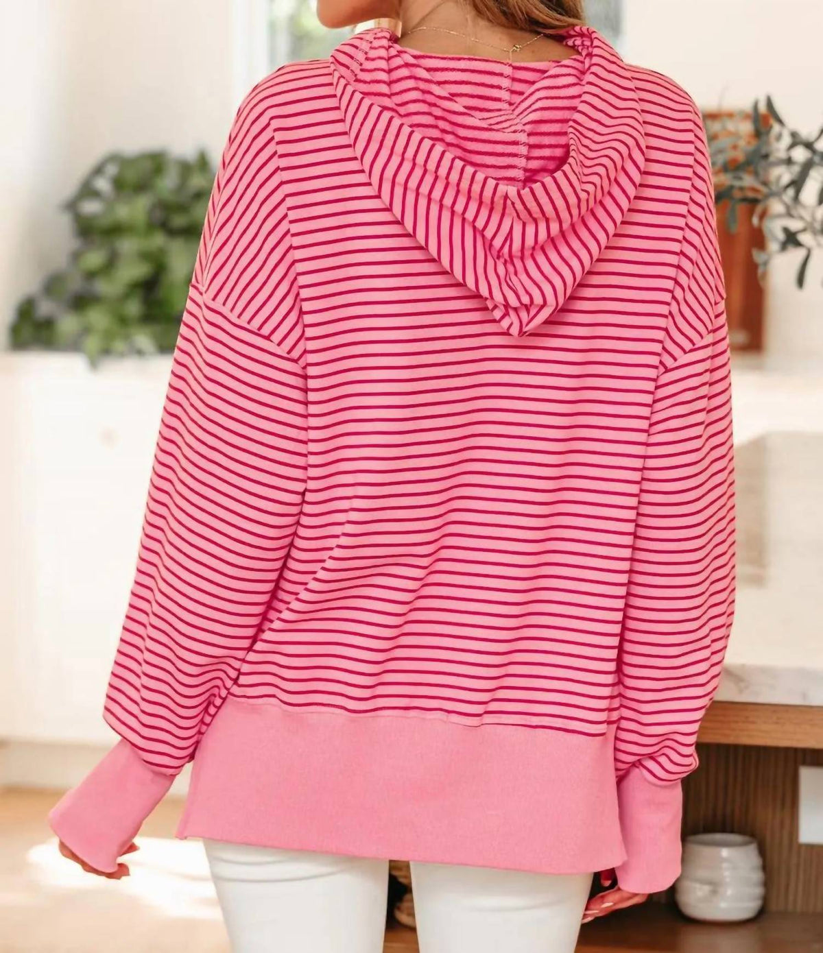 66Disco - Stripe Thumbhole Loose Fit Hoodie