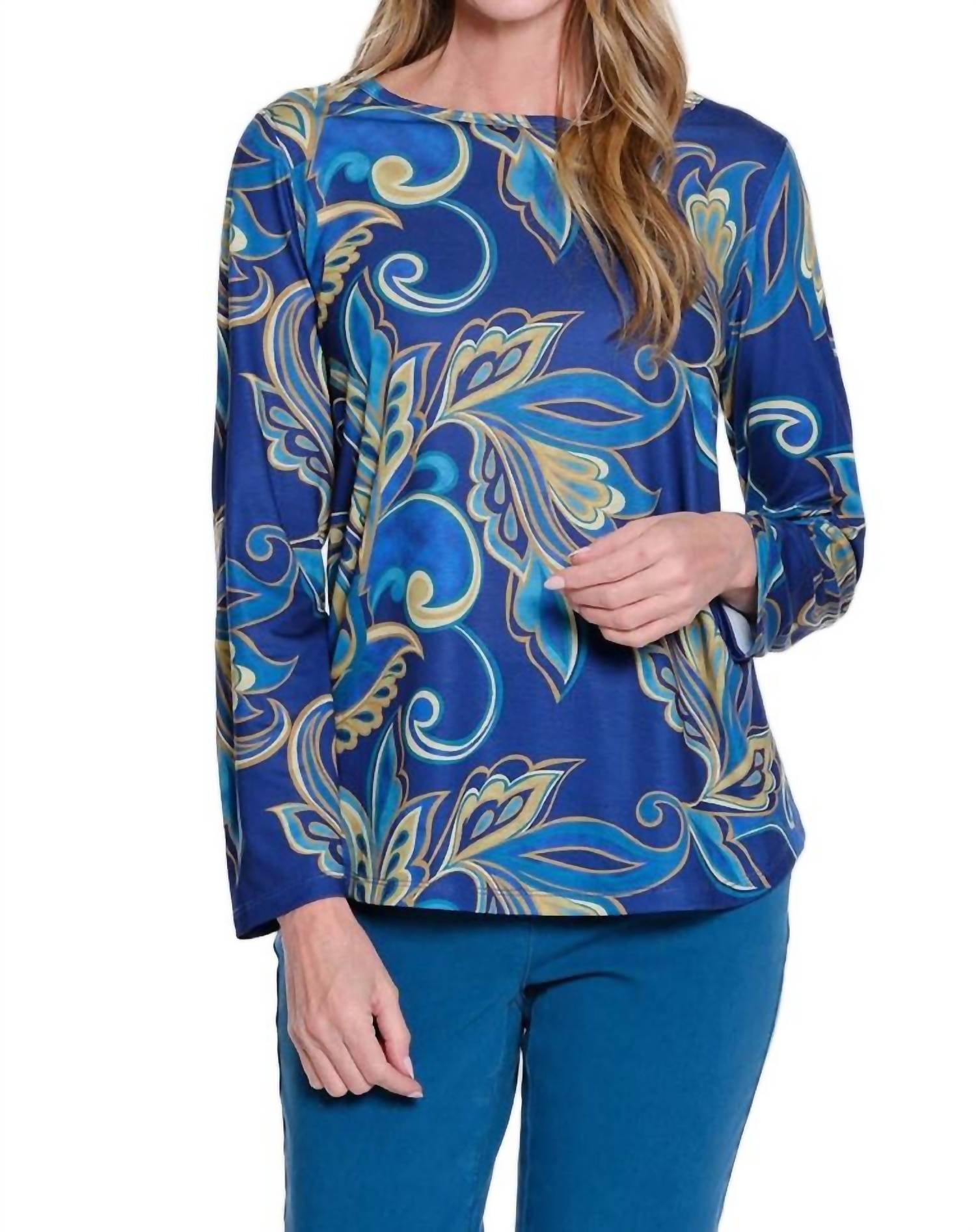 Multiples - Shaped Hem Long Sleeve Scoop Neck Top