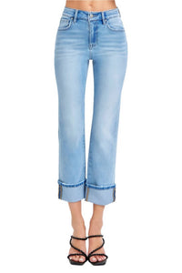 Risen - High Rise Cuffed Straight Jeans