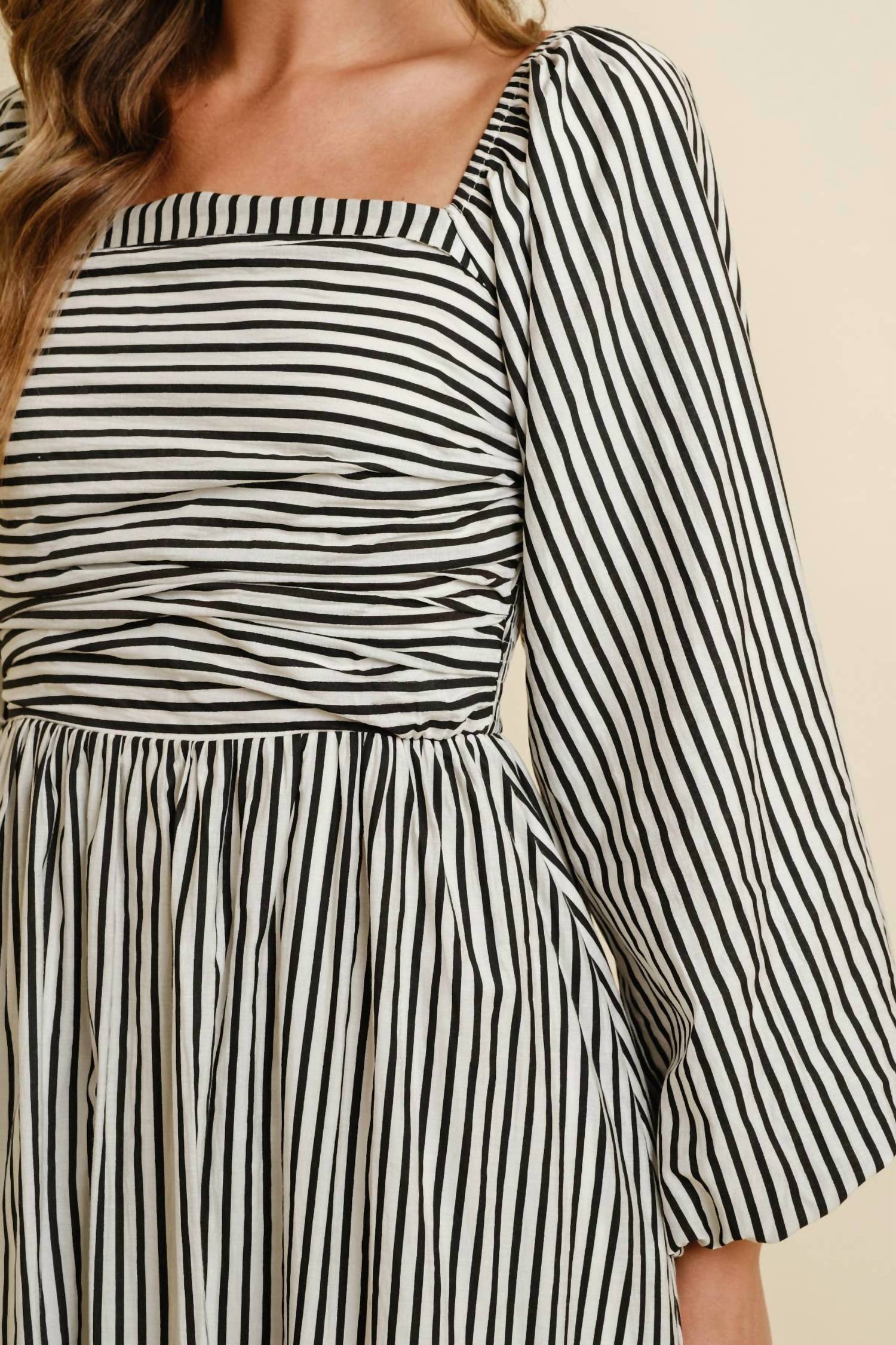 Cloud Ten - Striped Square Neck Midi Dress
