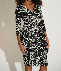Joseph Ribkoff Floral Print Faux Wrap Sheath Dress in black vanilla - women's dress