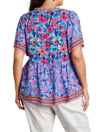 Umgee - Mixed Floral Print Bohemian Top