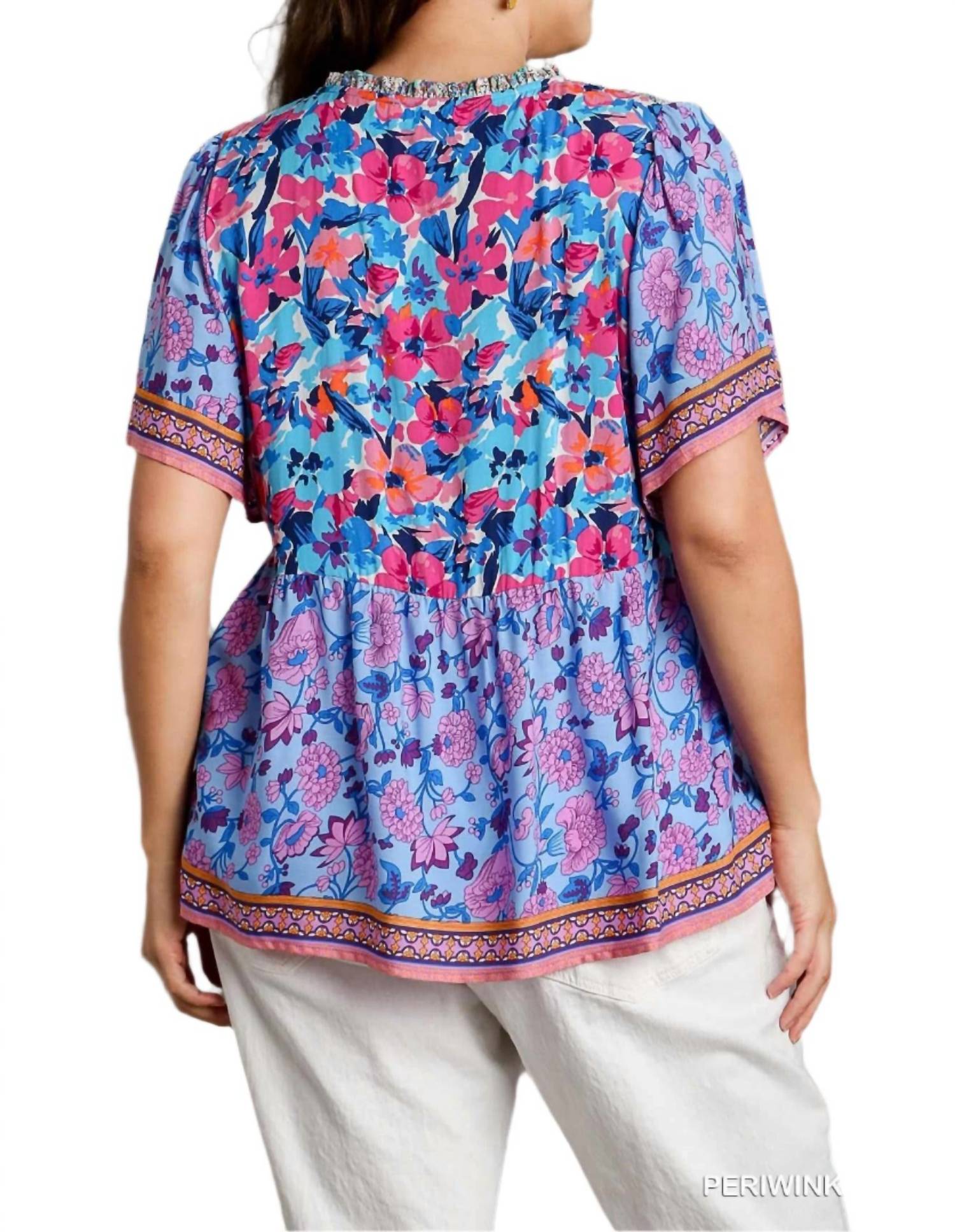 Umgee - Mixed Floral Print Bohemian Top
