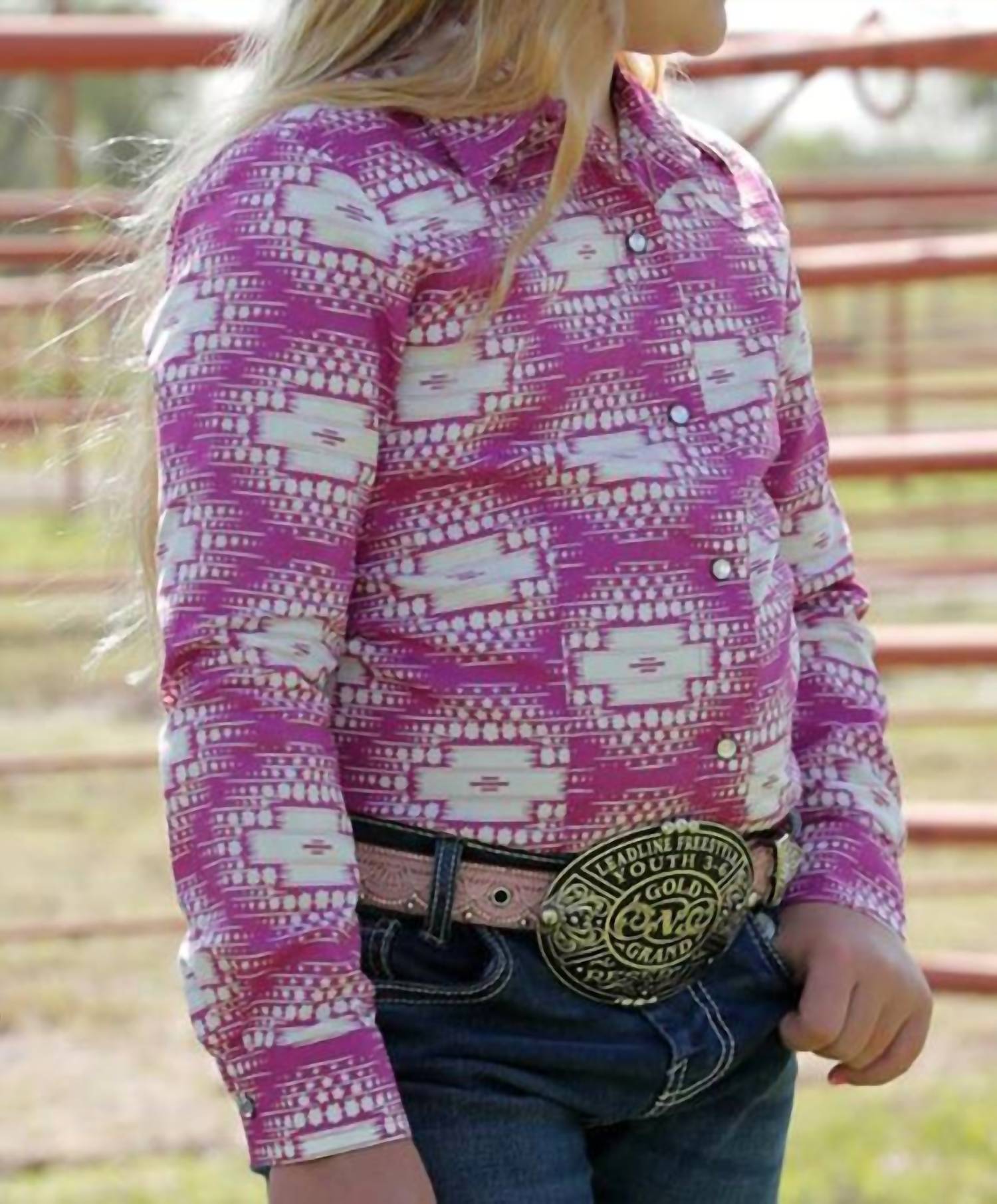 Cruel Girl Girls Cruel Rhinestone Snap Western Shirt in pink - kids' long sleeve top