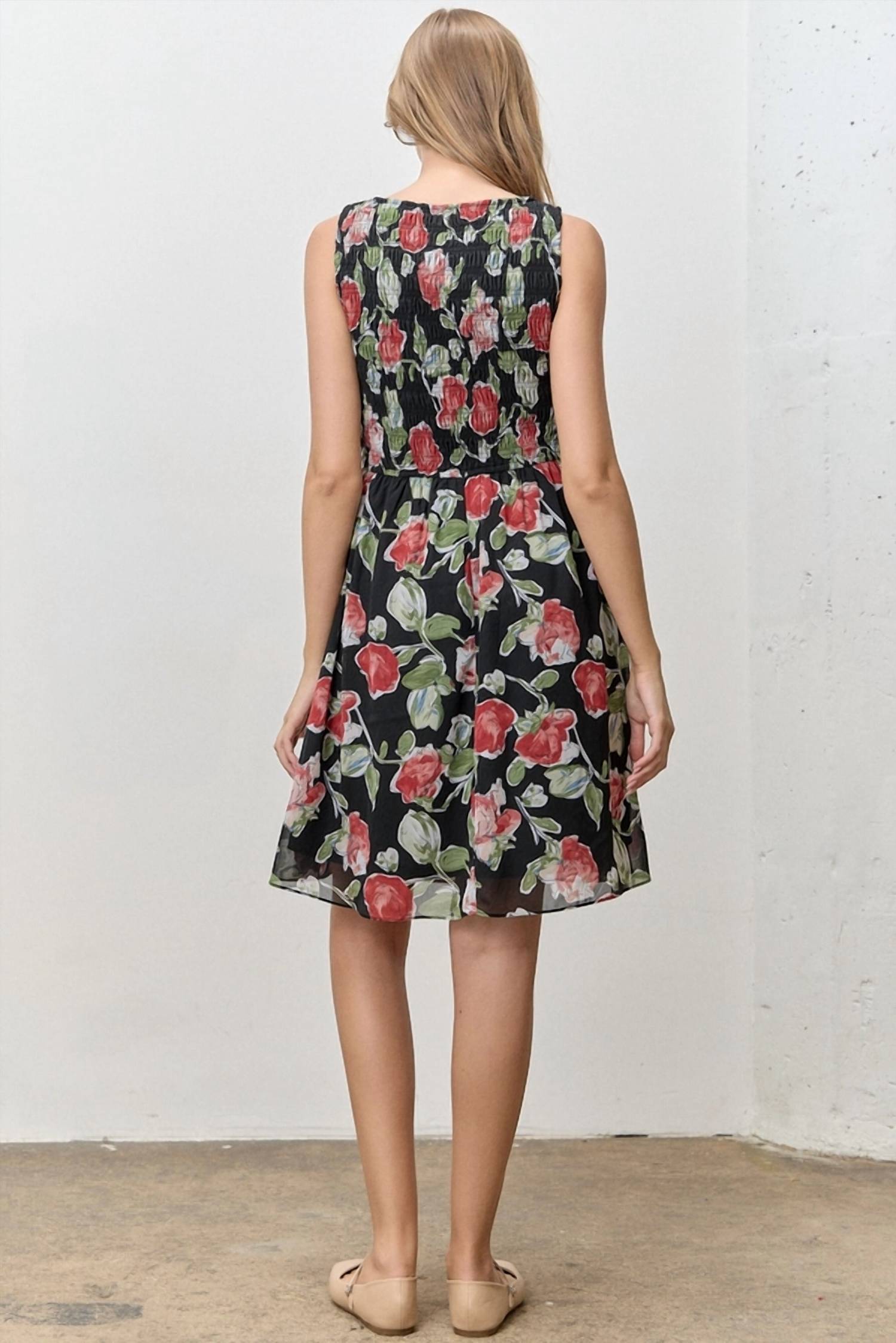 Polagram - Smocked Floral Print Mini Dress