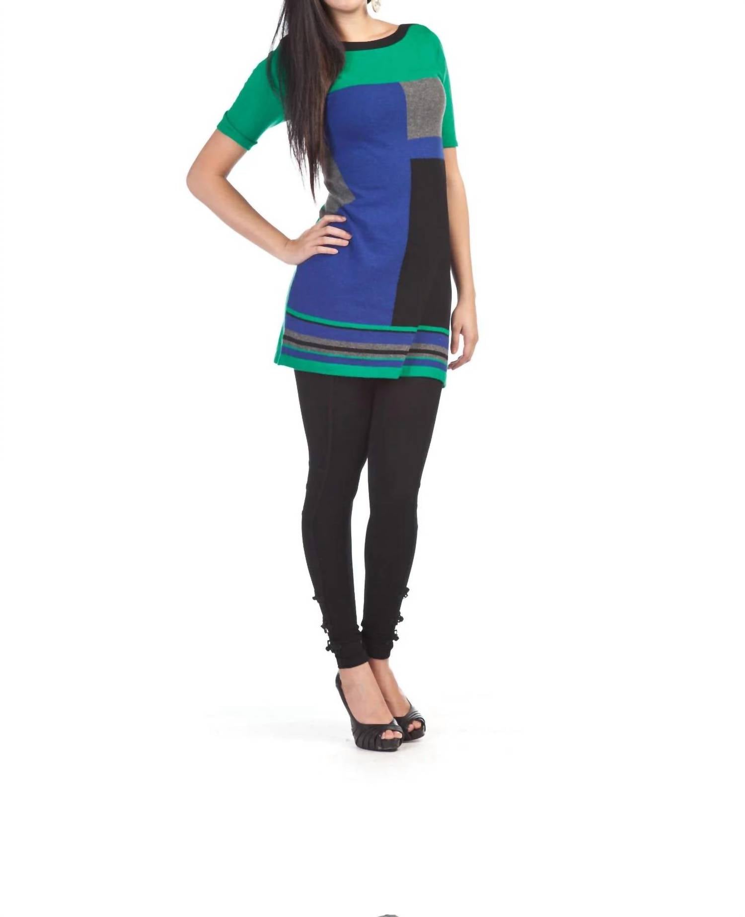 Papillon - Color Block Short Sleeve Angora Dress