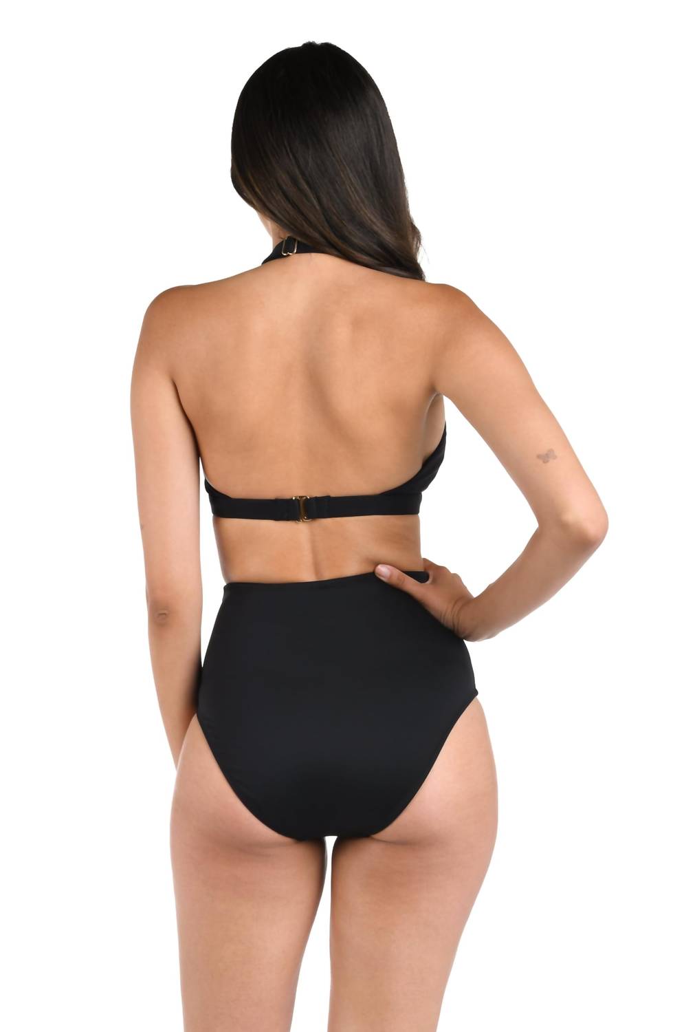 La Blanca Banded Halter Bikini Swimsuit Top in black - women's swimwear - detail view