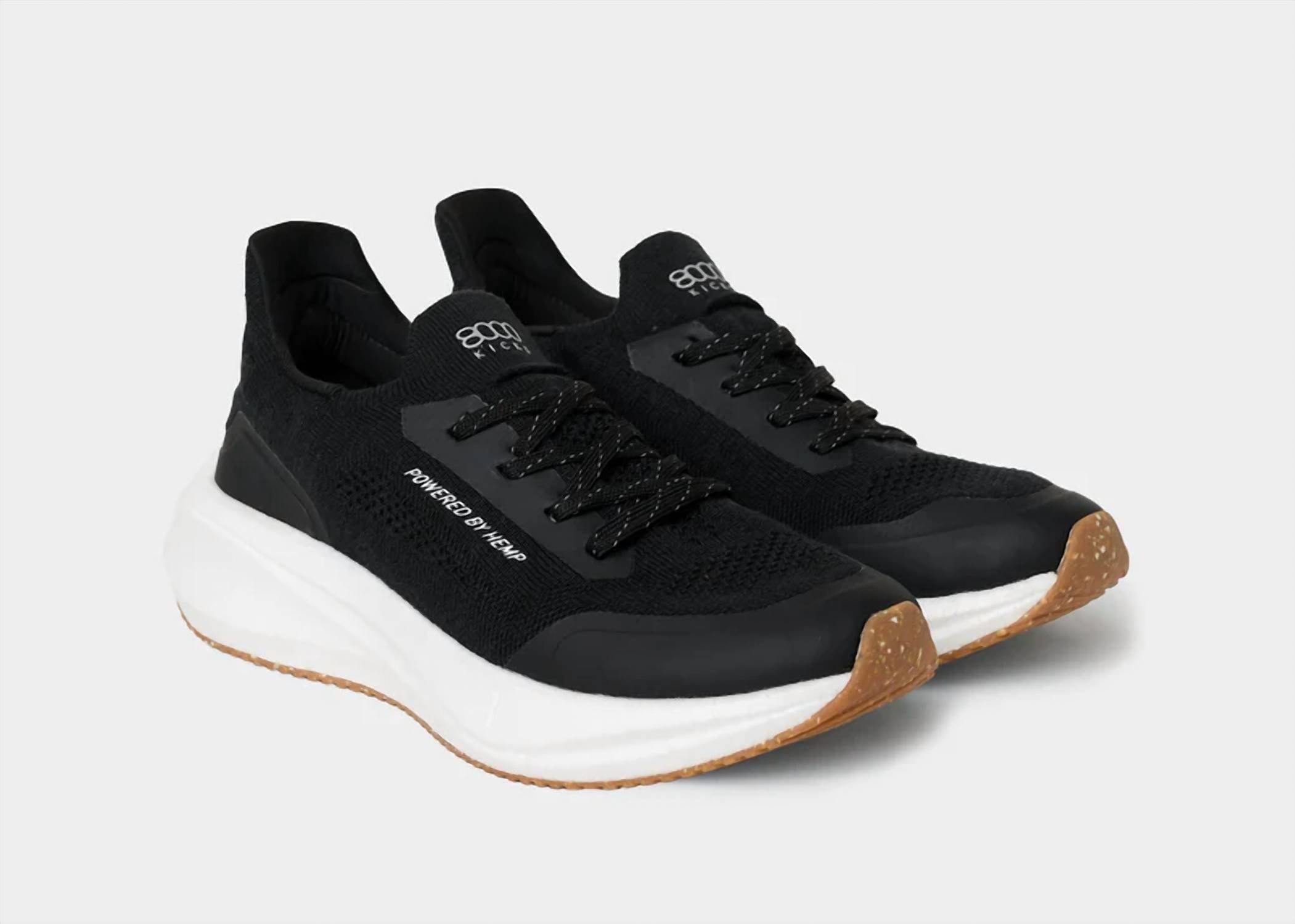 8000 Kicks Men's Hemp Leather Runner Sneaker in black white - men's shoe