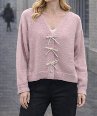 DESIGN HISTORY Pearl Bow Cardigan in lilac - women's cardigan