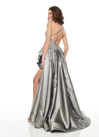 Rachel Allan - Metallic Applique High Low Prom Gown