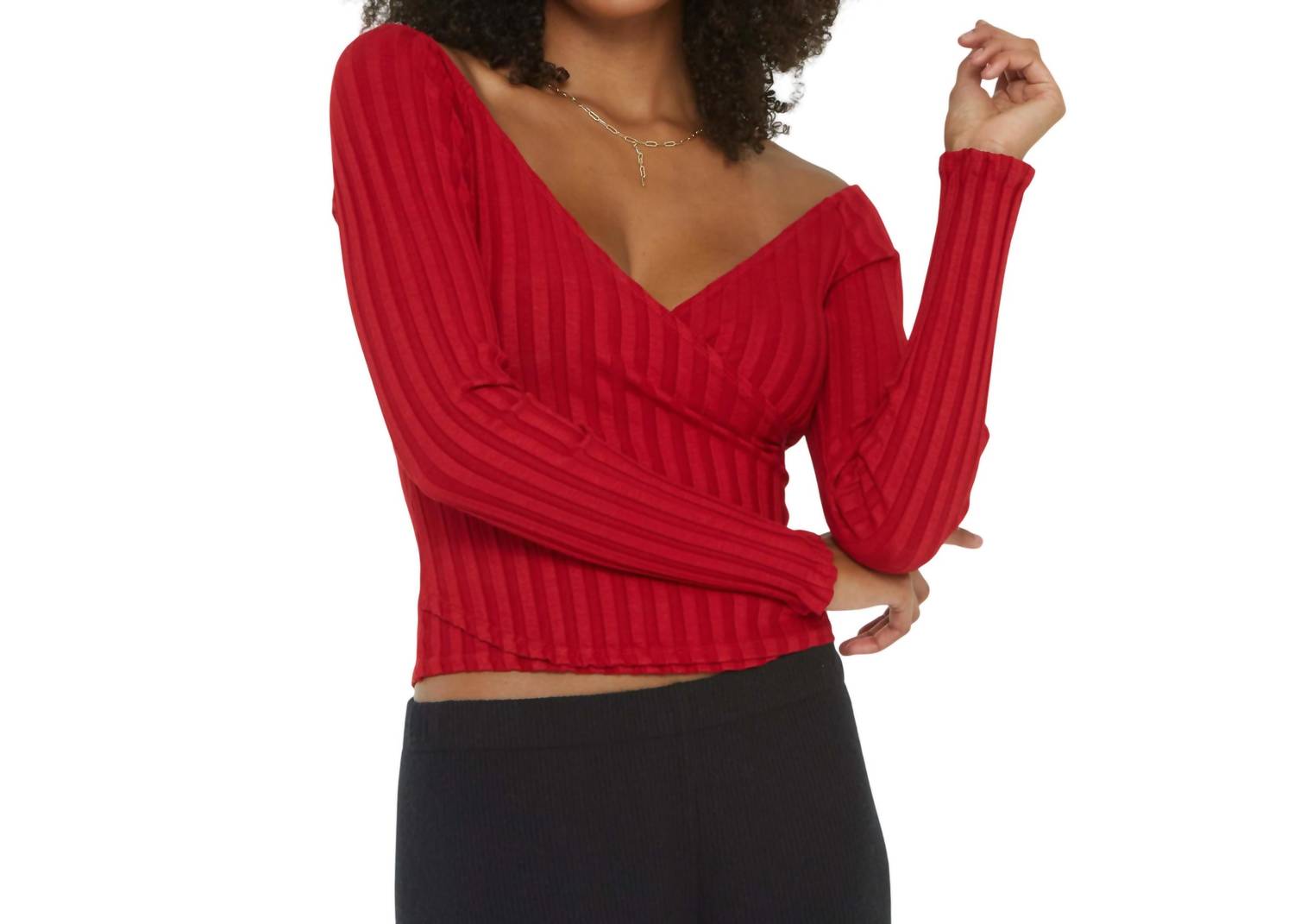 PROJECT SOCIAL T Kimmi Off Shoulder Long Sleeve Top in chili - women's shirt