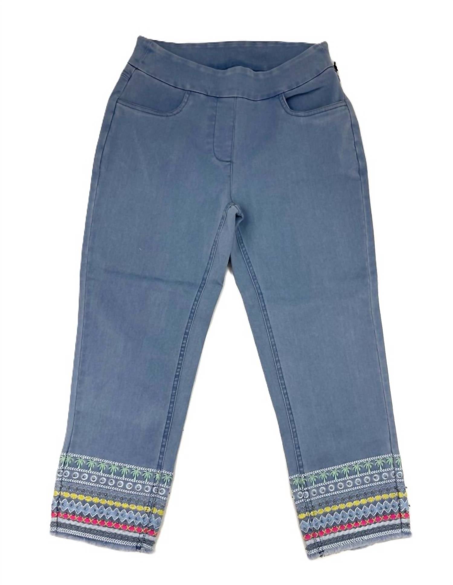 Lulu-B - Women's Tropical Embroidered Hemline Capri Pant