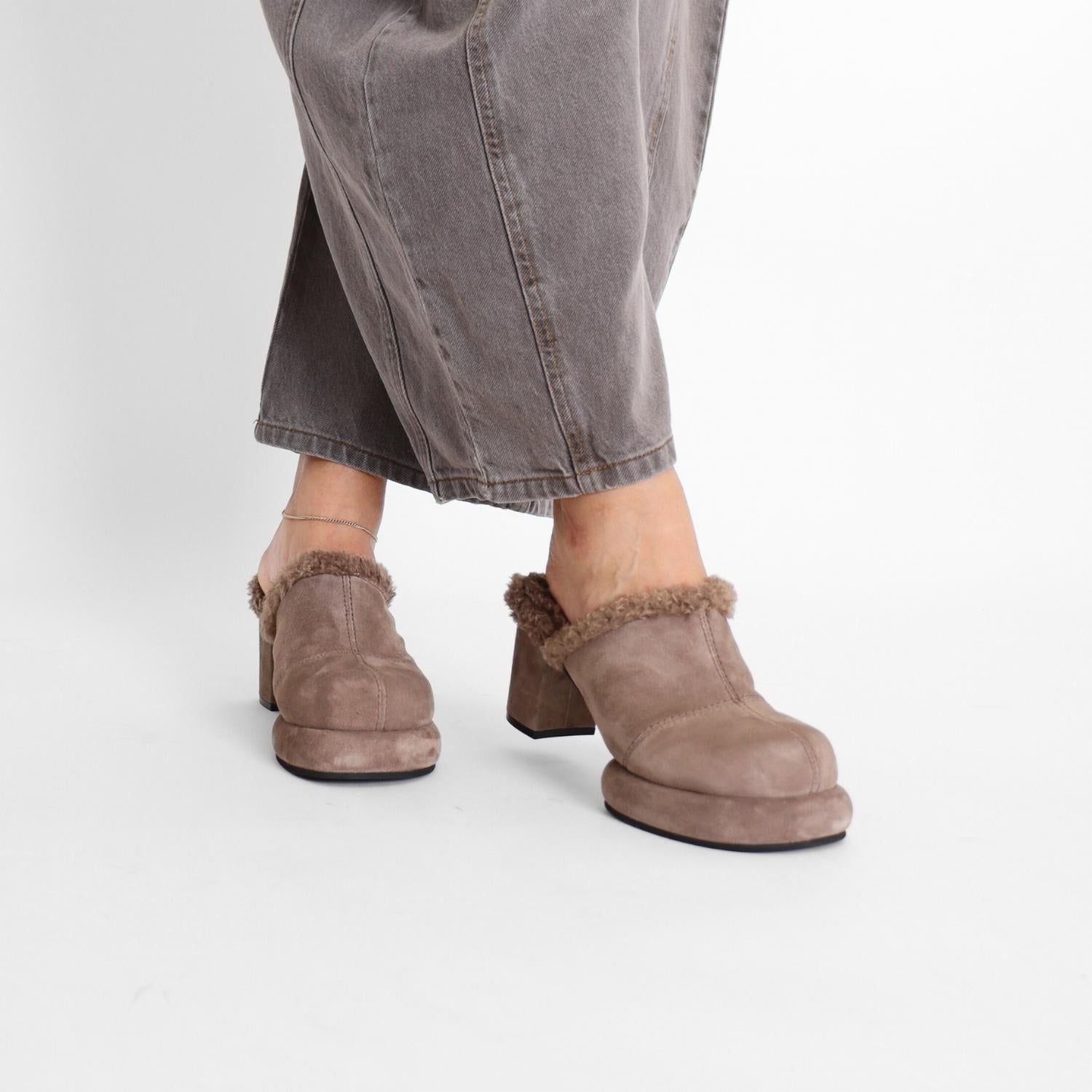 ALL BLACK Women's Mod Winter Mules in taupe - women's shoe - view 4