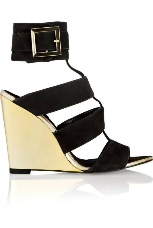 Schutz - Women Metallic Shine Suede Leather Wedge Sandals