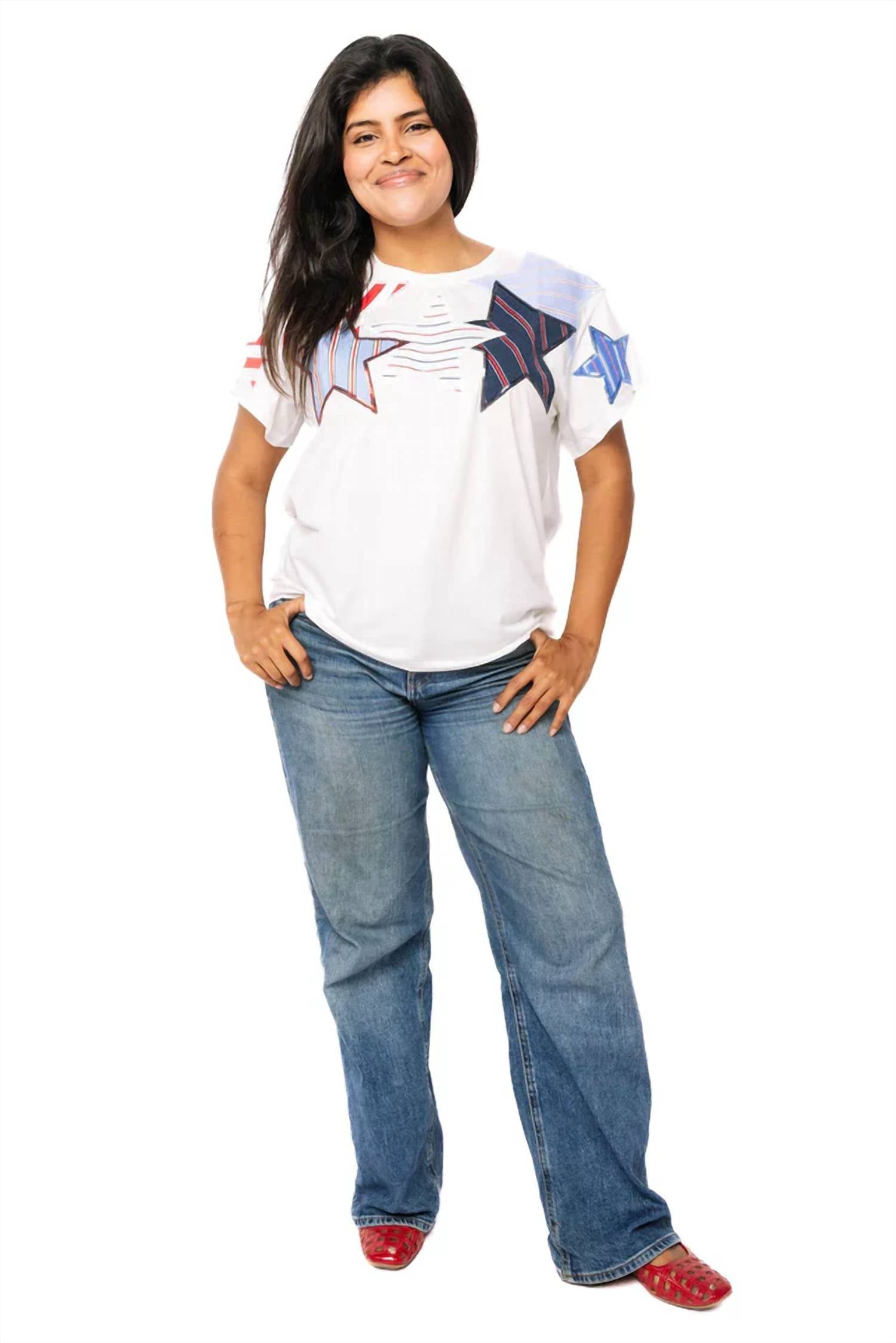 Queen Of Sparkles - Usa Stripe Patch Stars Tee