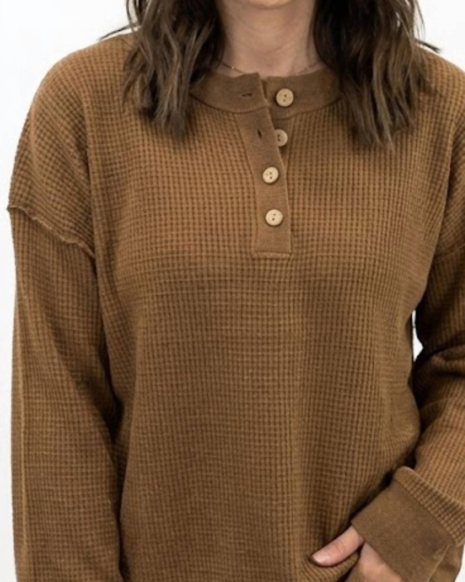 Hem & Thread - Waffle Knit Henley Sweater