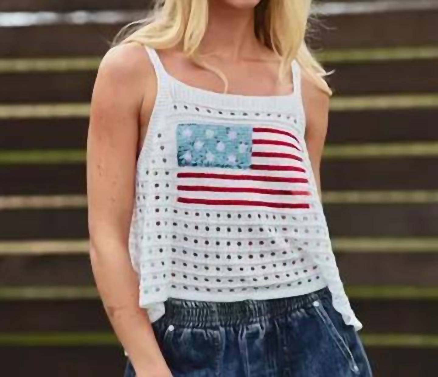 Urban Daizy - American Flag Open Knit Tank Top